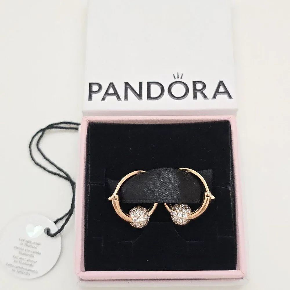 Pandora Rose Gold Plated Pave Beaded Hoop Earrings